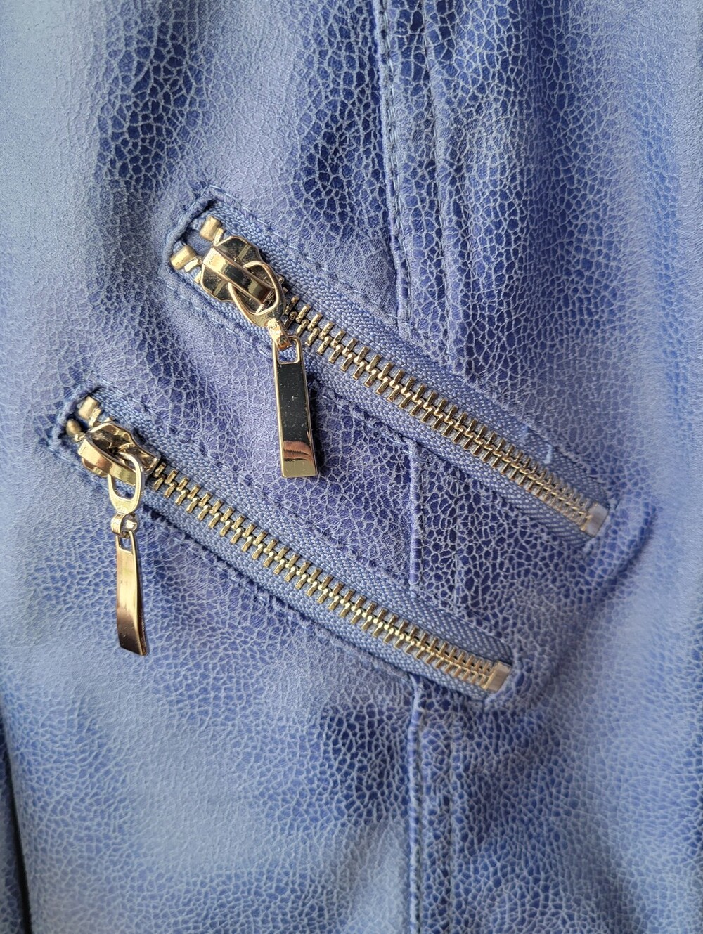 Lena Gabrielle Women's Faux Suede Jacket sz 8 Ocean BLUE Full Zip Stripe Trim - Picture 7 of 12